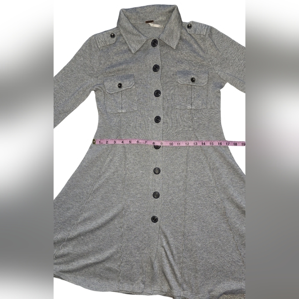 Free People Gray Military Button Front Fit & Flare Sweater Dress Jacket Sz S - Picture 11 of 16
